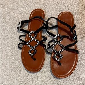 SO Black Sandals with Rhinestone Design
